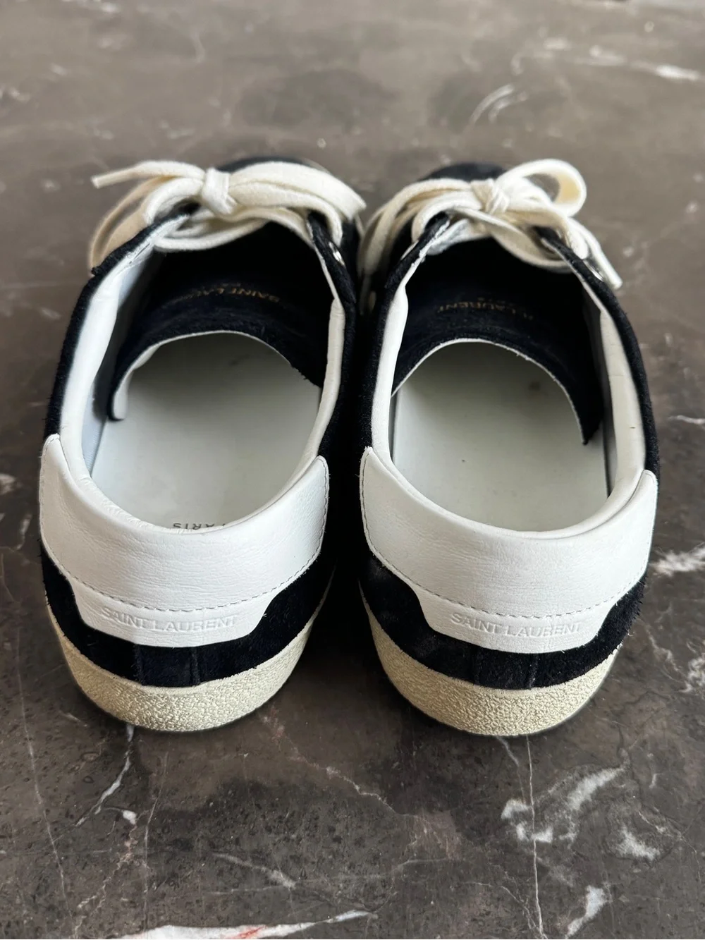 Saint Laurent Black and White Court Sneakers - Distressed suede - Picture 5 of 8